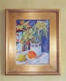 ORIGINAL OIL PAINTING SIGNED "JG" OF "JAR WITH YELLOW FLOWERS AND FRUIT"