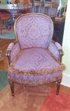 WESLEY HALL PURPLE SILK DAMASK FRENCH WOOD FRAMED ARM CHAIR WITH BULLION SEAMS (2)