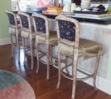 BEAUTIFUL MIXED SILK FABRIC PAINTED BAR STOOLS (4)