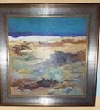 ORIGINAL OIL OR ACRYLIC PAINTING OF LANDSCAPE WITH SILVER LEAF FRAME