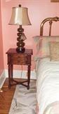 WOOD CHERRY SMALL FEDERAL STYLE END TABLES/NIGHTSTANDS (2)
METAL "STACKED BALLS" TABLE LAMP (2)