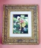 SMALL ORIGINAL OIL PAINTING OF "GIRL PICKING FLOWERS"