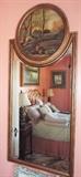 DESIGNER LONG GILT WITH HANDPAINTED LANDSCAPE OVAL MIRROR