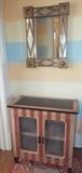 HANDPAINTED STRIPED WITH METAL MESH CABINET
RUSTIC GOLD WITH MIRROR INLAY MIRROR