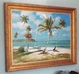 MASSIVE ORIGINAL PAINTING OF PALM TREES AND BEACH