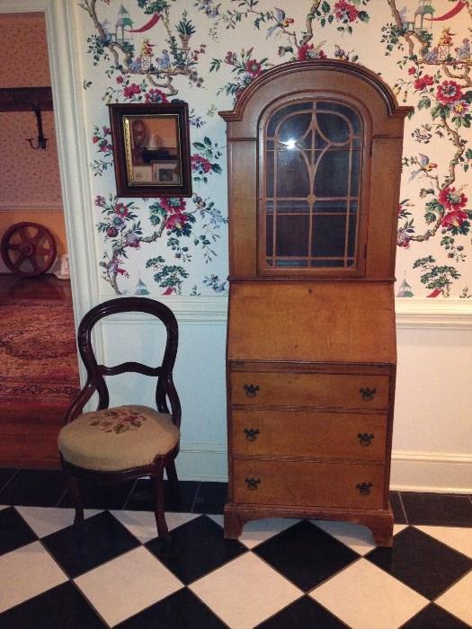 Victorian side chair with needlepoint seat and antique secretary (nice petite piece)