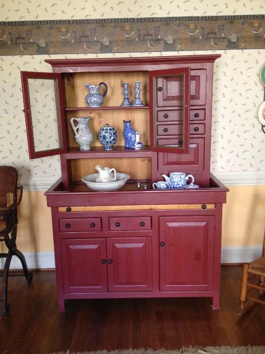 Red/natural country cabinet--lots of storage