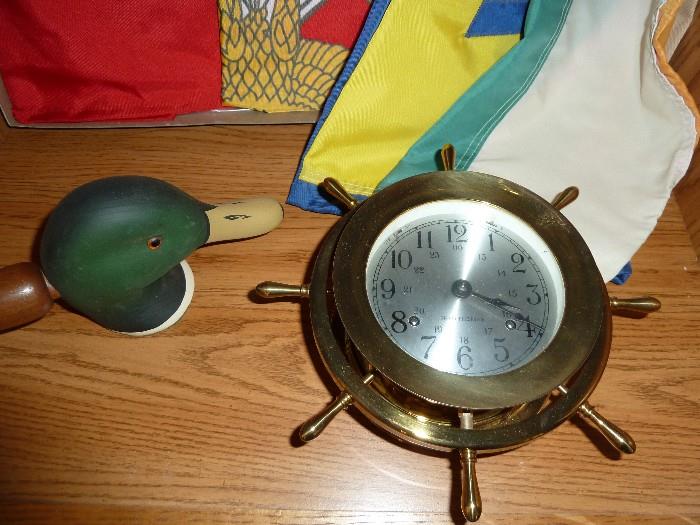 Seth Thomas Brass Nautical Ships Wheel Clock, Mallard Duck Call