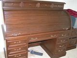 Very Nice Secretary Roll Top Desk With Marble Inlay