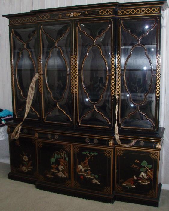 Karges Chinese Lacquer Decorated Bubble Glass Cabinet, Hutch, Breakfront, Pull out Desk   One just like it sold on first dibs at this link: https://www.1stdibs.com/furniture/storage-case-pieces/cabinets/karges-chinoiserie-breakfront-pull-out-desk-bubble-glass-light/id-f_1419222/ 