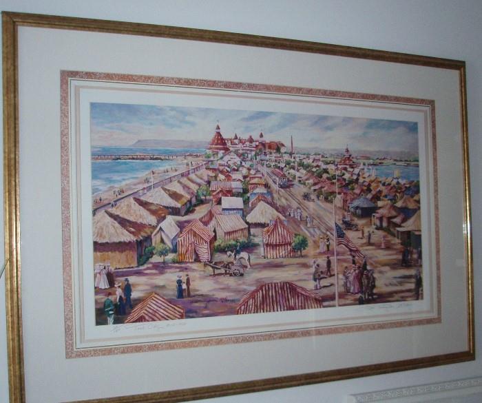 Signed and numbered Tent City 1902-1939  Sue McNary   Beautiful signed print of the Hotel Del Coronado "Back in the Day"......
