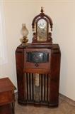 victoian mantle clock, Zenneth Radio, oil lamp