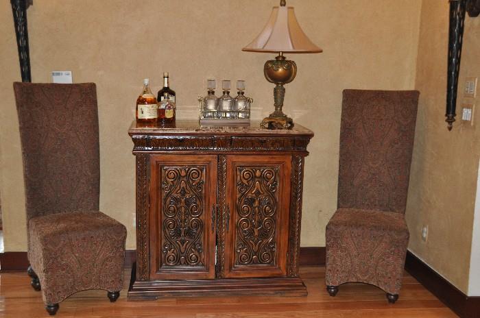 Large marble top and carved wood chest/bar
