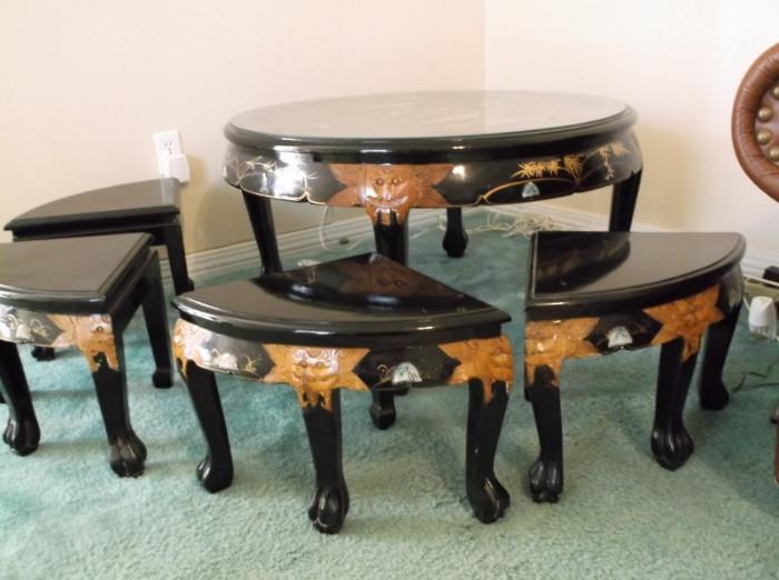 Japanese style short table with 4 stools