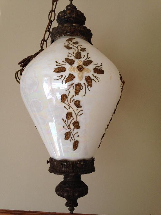 vintage hanging lamp pearl with gold leaf and pearl flowers 