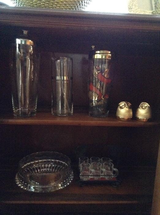 vintage bar glass crystal bowls owl salt and pepper 