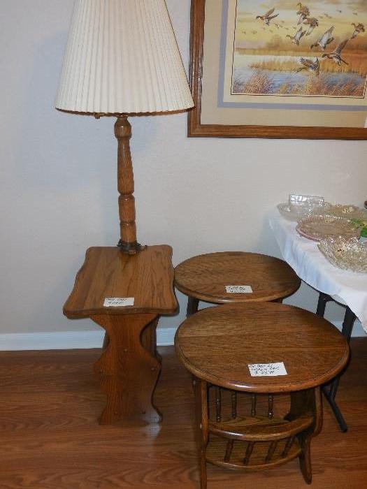 wood side tables and table lamp