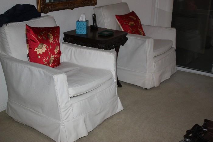 2 Canvas covered chairs in the style of pottery barn