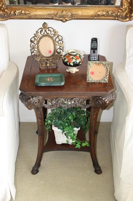 beautiful Victorian Frames, tole plates (with large platter not seen) Vase - Ram hoof table described in another place