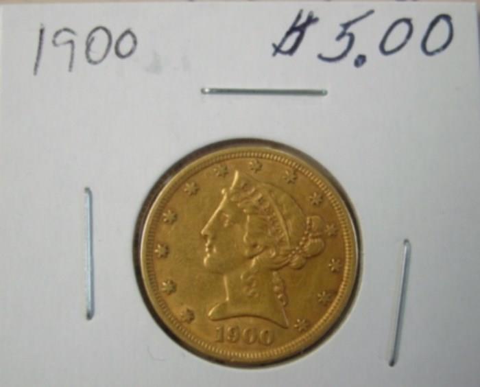 1900 Gold $5.00 Coin