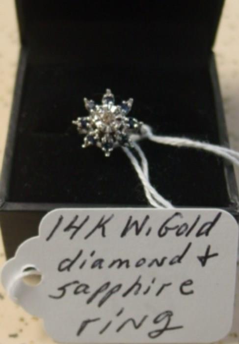 14K White Gold Diamond & Sapphire Ring