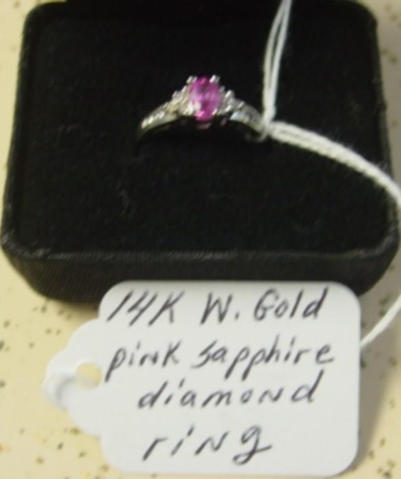 14K White Gold Pink Sapphire Diamond Ring