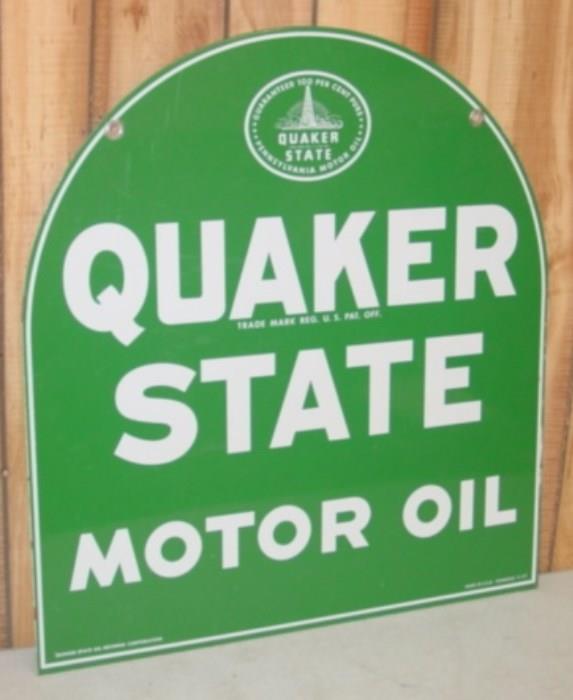 1969 Porcelain Double Sided Quaker State Motor Oil Tomb Stone Sign
