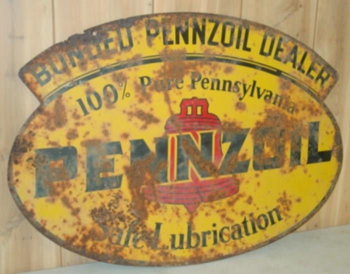 1950's Metal Double Sided Bonded Pennzoil Dealer Sign