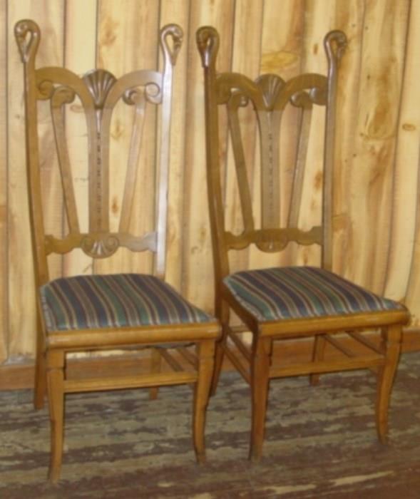 Oak Chairs w/Carved Swan Heads