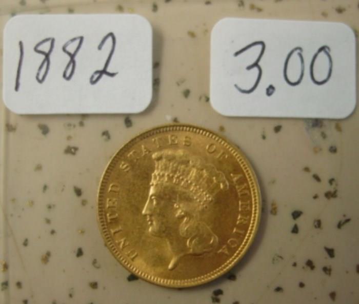 1882 Gold $3.00 Coin