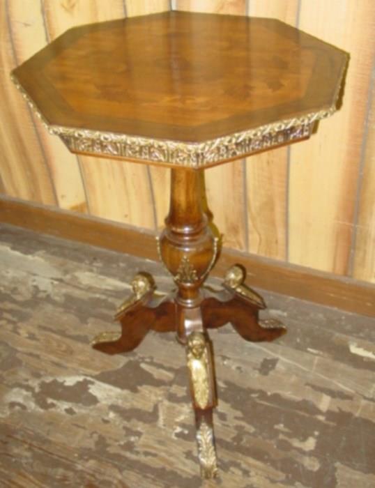 Inlaid Lamp Table w/Brass Accents