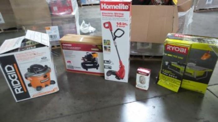 Lot including -
Ryobi 7 in. Tabletop Tile Saw
Kwikset SmartCode 910 Single Cylinder Satin Nickel Electronic Deadbolt
Homlite 5 Amp Straight Shaft Electric String Trimmer/Edger
Husky 3 gal. Portable Electric Oil-Lubricant Air Compressor with Combo Kit
Ridgid 12-gal. 5 PHP Wet/Dry Vacuum
Misc.
with $1100.00 ESTIMATED total retail value. View lot here http://bidonfusion.com/m/lot-details/index/catalog/2296/lot/241010/