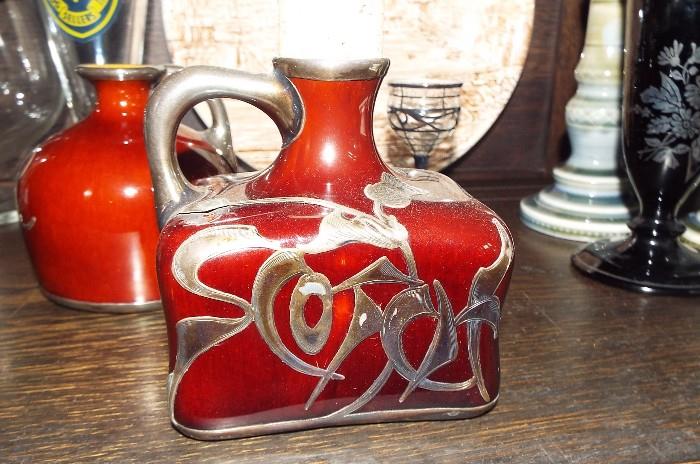 ANTIQUE SANG DU BOEUF ART POTTERY WITH STERLING SILVER OVERLAY- MANY ARE ANTIQUE LENOX