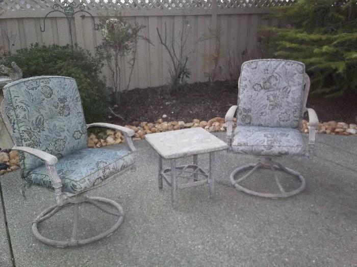 pair of chairs and side table $100