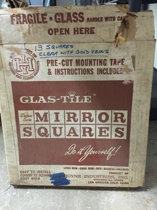 13 vintage Glas-Tile mirror squares, gold vein