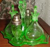 Vaseline Glass Condiment Server/Caddy, Green Glass, Cranberry Glass, Antiques
