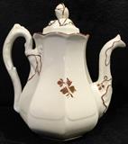 TEA PRINT IRONSTONE: Alfred Meakin, Anthony Shaw, Arthur J. Wilkinson Late R. Alcock, R. Cochran & Co. Glasgow, Wedgwood, Red-Cliff, Anthony Shaw & Son, John Edwards, H. Burgess & Burslem, Powell & Bishop, Clementson Brothers, Mellor & Taylor, Baker & Chetwynd, Johnson Brothers, Wedgwood, W.H. Grindley. Tea Pot