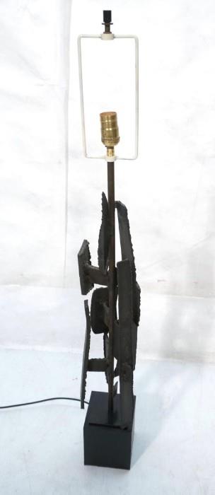 Lot 4:  Harry Balmer Laurel Table Lamp.  Brutalist Cut Iron Lamp with Black Base.: Dimensions:  H: 43 inches: W: 6.5 inches --- 