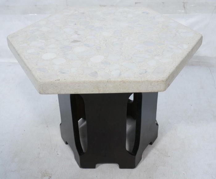Lot 5:  Harvey Probber Hexagonal Side Table.  Terrazzo and wood.  : Dimensions:  H: 15 inches: W: 22 inches: D: 19 inches --- 