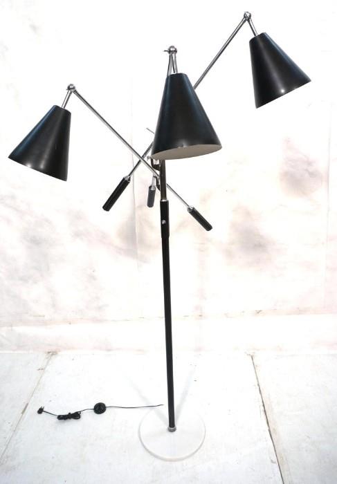 Lot 12:  Arteluce Triennale Floor Lamp.  Arredoluce lamp with 3 black cone shades and marble base.  Marked Italy. : Dimensions:  H: 69 inches: W: 24 inches: D: 24 inches --- 