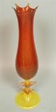 Lot 19:  Seguso Attributed Murano Art Glass Vase.  Floraform Red and Yellow with Gold Flecks.  Unmarked.: Dimensions:  H: 14.75 inches: W: 4 inches --- US Shipping charge: $35