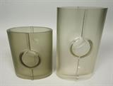 Lot 21:  2pcs Tapio Wirkkala Art Glass Vases.  2 Light Green/gray Vases with High Polish Raised Design.  Both signed and numbered.  : Dimensions:  H: 9.75 inches: W: 6 inches: D: 3.25 inches --- US Shipping charge: $50