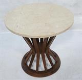 Lot 53:  Edward Wormley for Dunbar Wheat Sheaf Table.    Occasional Side table with Walnut Base with Marble Top.: Dimensions:  H: 21 inches: W: 21 inches --- 