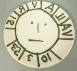 Lot 336:  Pablo Picasso Madoura Face Plate. Vallauris 10/3/53.  Impressed marks.  Madoura Empriente Originale De Picasso.  : Dimensions:  H: 8.25 inches --- 