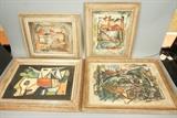 Lot 359:  4pc LAUGHLIN PHILLIPS Oil Paintings. 1). Stairs Oil on Paper. 2) Abstract Window. 3) Cubist Still Life on paper. 4) Landscape with Bridge on paper. Three initialed : Dimensions:  Image Size: H: 14.25 inches: W: 20.5 inches --- 