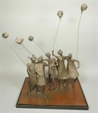 Lot 378:  E. GLOVER '63 Bronze Sculpture. Modernist Figural Image of 5 Girls with Balloons. On marble base. : Dimensions:  H: 30 inches: W: 21 inches: D: 15 inches --- 