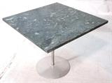 Lot 400:  ESTELLE & ERWIN LaVERNE Green Marble Square Top Side Table. Aluminum Pedestal Tulip style Base. Marked Laverne 22: Dimensions:  H: 19.75 inches: W: 24 inches: D: 24 inches --- 