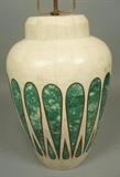 Lot 415:  Large Ginger Jar Form Maitland Smith style Lamp. Tessellated Stone tiles with green stone & brass details. Not marked: Dimensions:  H: 30.5 inches: W: 10 inches --- 