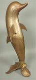 Lot 420:  Brass Standing Dolphin Sculpture. Hollow cast. : Dimensions:  H: 32.5 inches: W: 13.5 inches: D: 13 inches --- 
