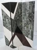 Lot 433:  3 Panel Folding Screen. Tessellated Stone with metal inlay details. Maitland Smith style: Dimensions:  H: 72.25 inches: W: 54 inches --- 